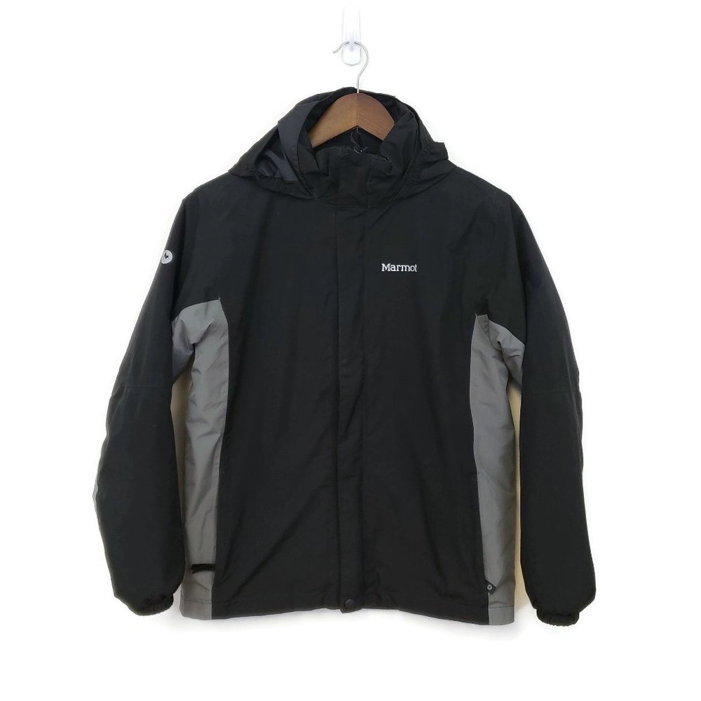 Marmot Womens Black Gray Color Block Minimalist Hooded Jacket Size XL Zip Fleece